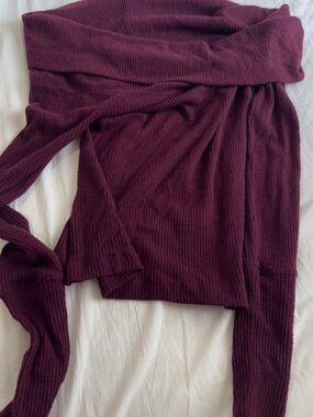 We The Free Ribbed Off-Shoulder Sweater in Wine Plum
